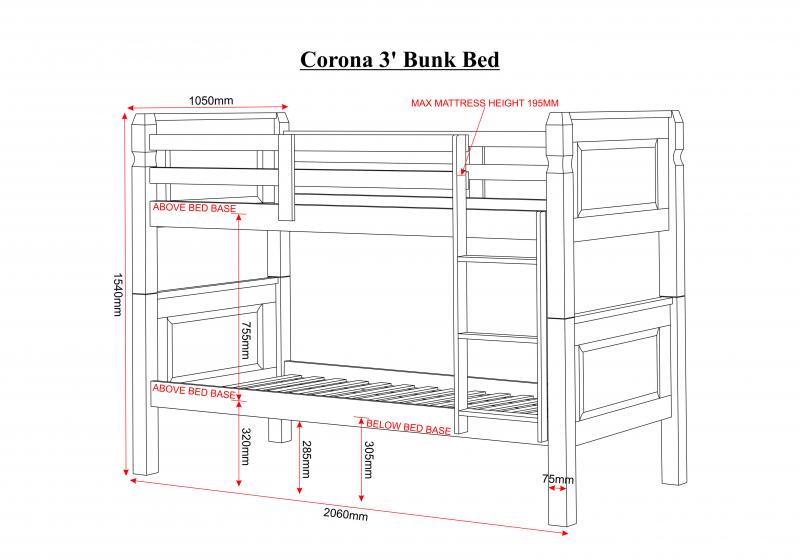 Ashley's Trade Carpet Centre Corona 3 foot Bunk Bed in Distressed