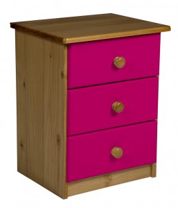 Verona 3 Drawer Bedside Antique With Fuschia Details