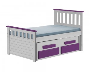 Captains Bergamo Guest Bed Short 3ft White With Lilac Details