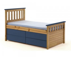 Captains Short Ferrara Storage Bed 3ft Antique With Blue Details