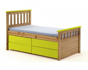 Captains Short Ferrara Storage Bed 3ft Antique With Lime Details