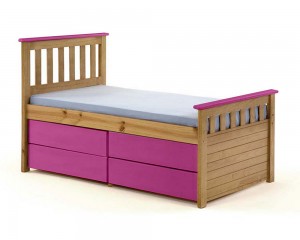 Captains Short Ferrara Storage Bed 3ft Antique With Fuschia Details