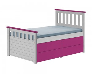 Captains Short Ferrara Storage Bed 3ft White With Fuschia Details
