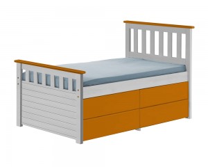 Captains Short Ferrara Storage Bed 3ft White With Orange Details