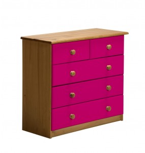 Verona 3+2 Drawer Chest Antique With Fuschia Details