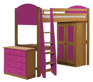 Verona High Sleeper Bed Set 2 Antique With Fuschia Details