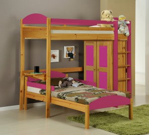 Maximus L Shape High Sleeper Antique With Fuschia Details