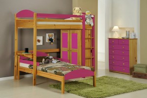 Maximus L Shape High Sleeper Set 2 Antique With Fuschia Details