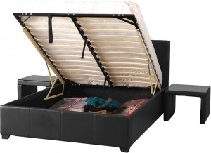 Prado Plus 4 foot 6 inch Storage Bed in Black Faux Leather