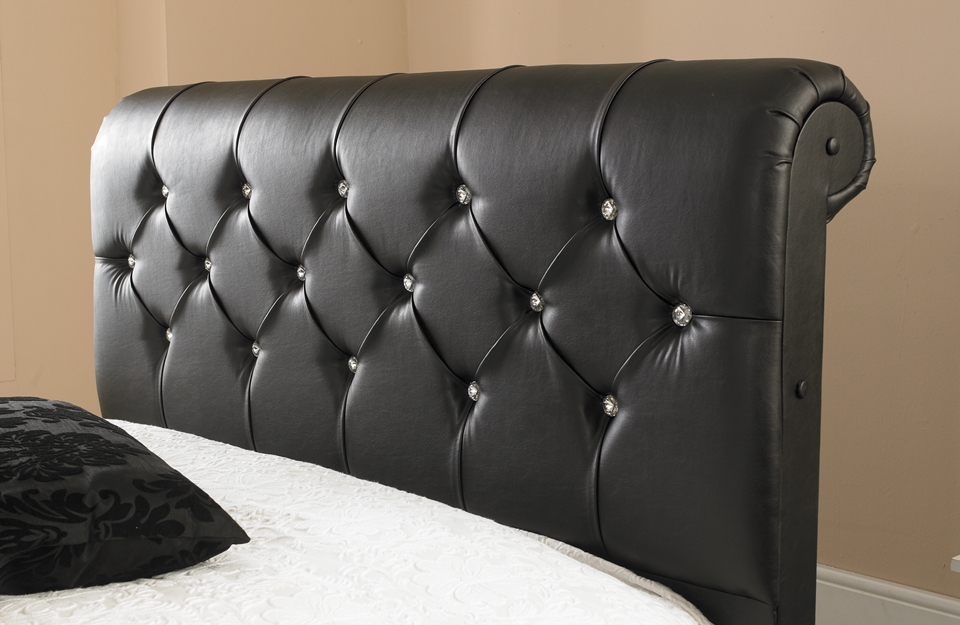 Diamond Sleigh King Size Bed In Faux, Black Leather King Size Sleigh Bed