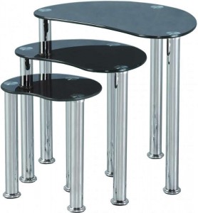 Cara Nest of Tables in Black Glass/Silver