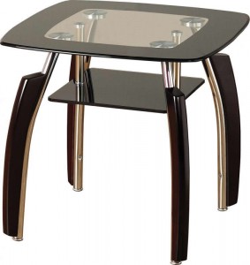 Elena Lamp Table in Clear Glass/Black Border/Black Glass/Chrome/Dark Mahogany