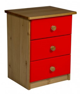 Verona 3 Drawer Bedside Antique With Red Details