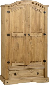 Corona 2 Door 1 Drawer Wardrobe in Distressed Waxed Pine