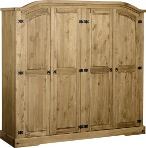 Corona 4 Door Wardrobe in Distressed Waxed Pine