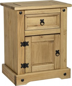 Corona 1 Drawer 1 Door Bedside Cabinet in Distressed Waxed Pine