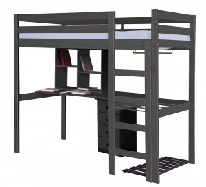 Rimini High Bed Student Set With 4 Drawer Bedside Graphite