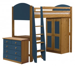 Verona High Sleeper Bed Set 2 Antique With Blue Details