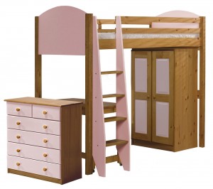 Verona High Sleeper Bed Set 3 Antique With Pink Details