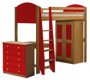 Verona High Sleeper Bed Set 3 Antique With Red Details
