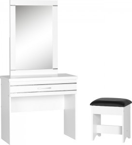 Jordan 1 Drawer Dressing Table Set in White/Silver Trim/Black PU