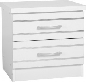 Jordan 2 Drawer Bedside Chest in White/Silver Trim