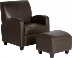 Club Chair with Footstool in Brown Bonded Leather