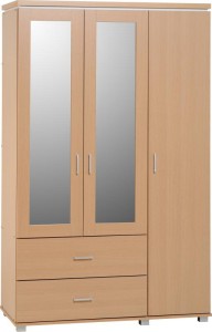 Julia 3 Door 2 Drawer Mirrored Wardrobe in Beech/White Trim