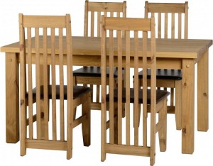 Tortilla 4 foot 9 inch Dining Set in Distressed Waxed Pine/Expresso Brown PU