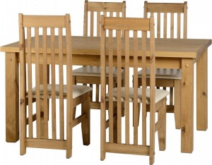 Tortilla 4 foot 9 inch Dining Set in Distressed Waxed Pine/Cream PU