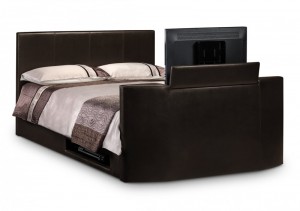 Optika Brown Faux Leather Double TV Bed