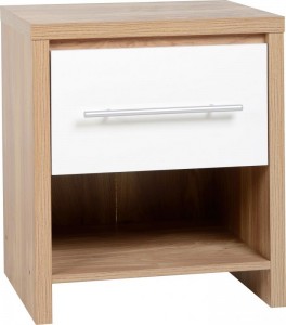 Seville 1 Drawer Bedside Cabinet Light Oak Veneer/White High Gloss