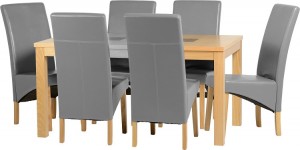 Wexford 59 inch Dining Set - G1 in Oak Veneer/Walnut Inlay/Silver Grey Faux Leather