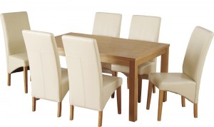 Belgravia 6 Chair Dining Set in Natural Oak Veneer/Cream Faux Leather