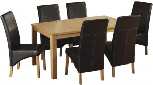 Belgravia 6 Chair Dining Set in Natural Oak Veneer/Expresso Brown Faux Leather