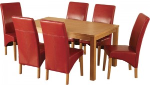 Belgravia 6 Chair Dining Set in Natural Oak Veneer/Rustic Red Faux Leather
