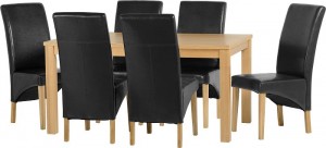 Belgravia 6 Chair Dining Set in Natural Oak Veneer/Black Faux Leather