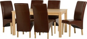 Belgravia 6 Chair Dining Set in Natural Oak Veneer/Mid Brown Faux Leather