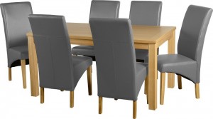 Belgravia 6 Chair Dining Set in Natural Oak Veneer/Silver Grey Faux Leather