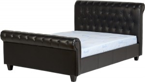 Chester 5 foot Sleigh Bed High Foot End in Black Faux Leather