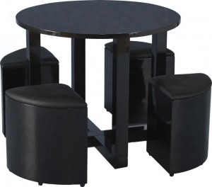 Charisma Stowaway Dining Set in Black Gloss/Black PVC