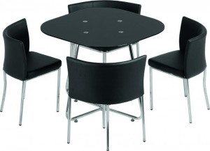 Washington Stowaway Dining Set in Black Glass/Chrome/Black PU