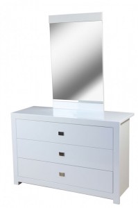 Sokoto White High Gloss 3 Drawer Dresser and Mirror