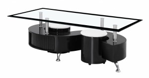 Boule Black High Gloss Coffee Table with Black Bordered Glass Top 