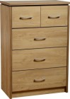 Charles 3+2 Drawer Chest in Oak Effect Veneer with Walnut Trim