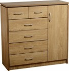 Charles 1 Door 6 Drawer Chest in Oak Effect Veneer with Walnut Trim