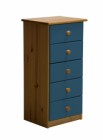 Verona 5 Drawer Bedside Antique With Blue Details