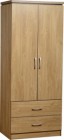 Charles 2 Door 2 Drawer Wardrobe in Oak Effect Veneer with Walnut Trim