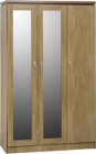 Charles 3 Door All Hanging Wardrobe Oak Effect Veneer with Walnut Trim