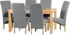 Wexford 59 inch Dining Set - G1 in Oak Veneer/Walnut Inlay/Silver Grey Faux Leather